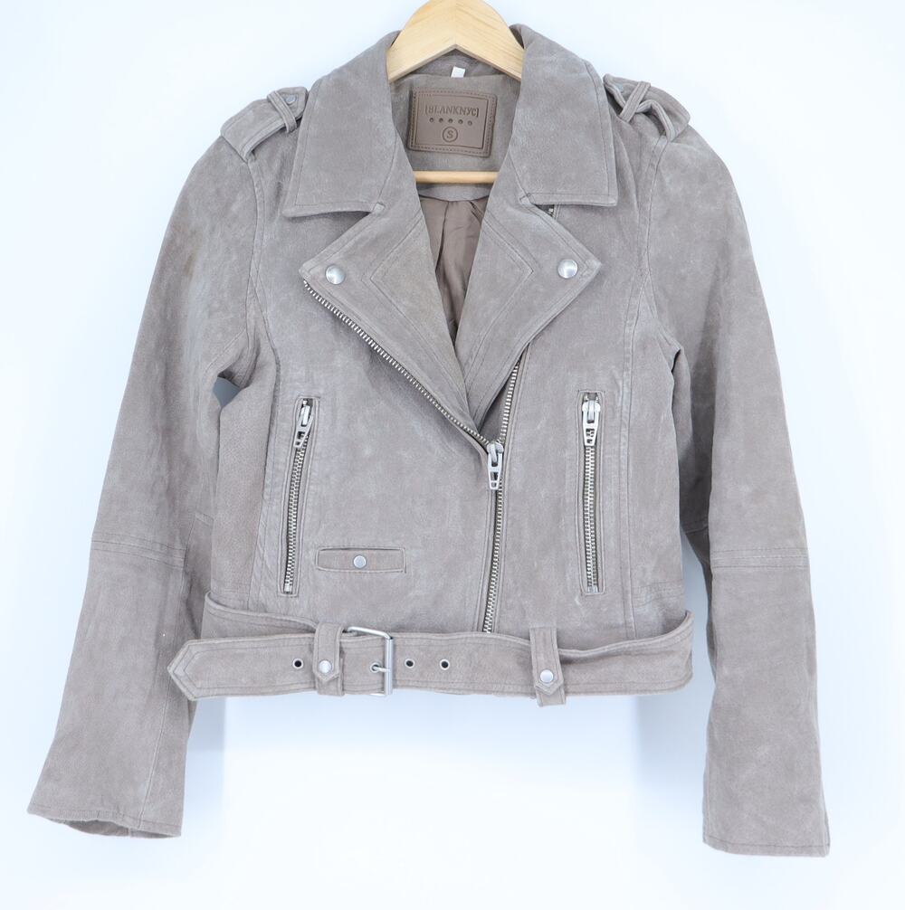 BLANKNYC Cropped Suede Moto Jacket Sand Stoner Full Zip Long Sleeve Women' S